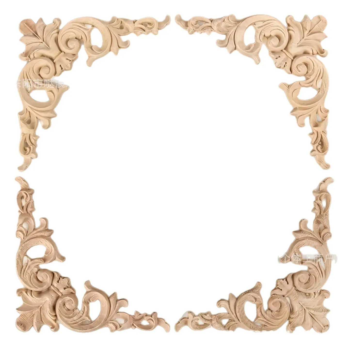 4Pcs Solid Rubber Wood Carved Corner Onlays, European Hollow Scroll Floral Wood Appliques, 4 Sizes 8/10/12/15cm Unfinished Solid Wood Mouldings for Cabinet Door, Mirror Frame, Wall, Furniture, Ceiling Vintage Handcrafted Decor