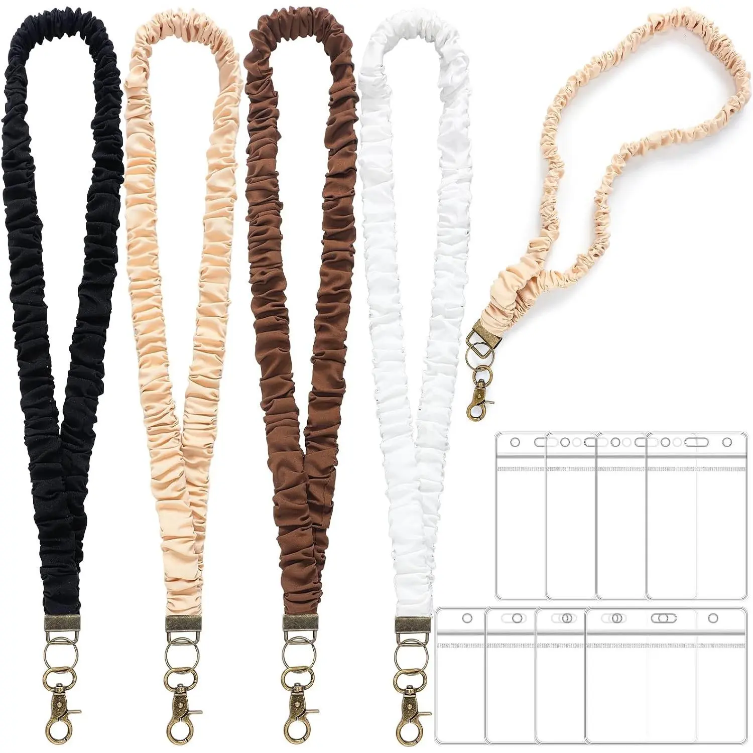 4 Pcs Multicolor Teacher Scrunchie Lanyards, Cute Stretchy Neck Lanyard for ID Badges and Keys with 8 ID Holders, Nurses Appreciation Christmas School Gifts