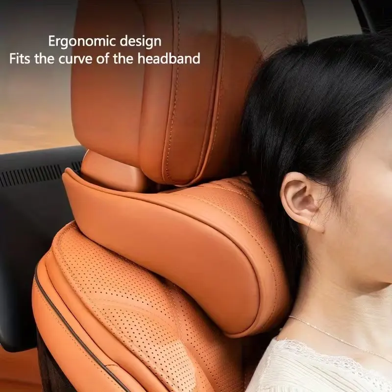 Luxury Napa Car Headrest, Ultra Soft Perforated Breathable Embroidered Design, Neck Support, Universal Fit, Durable Material, Comfortable Seat Cushion