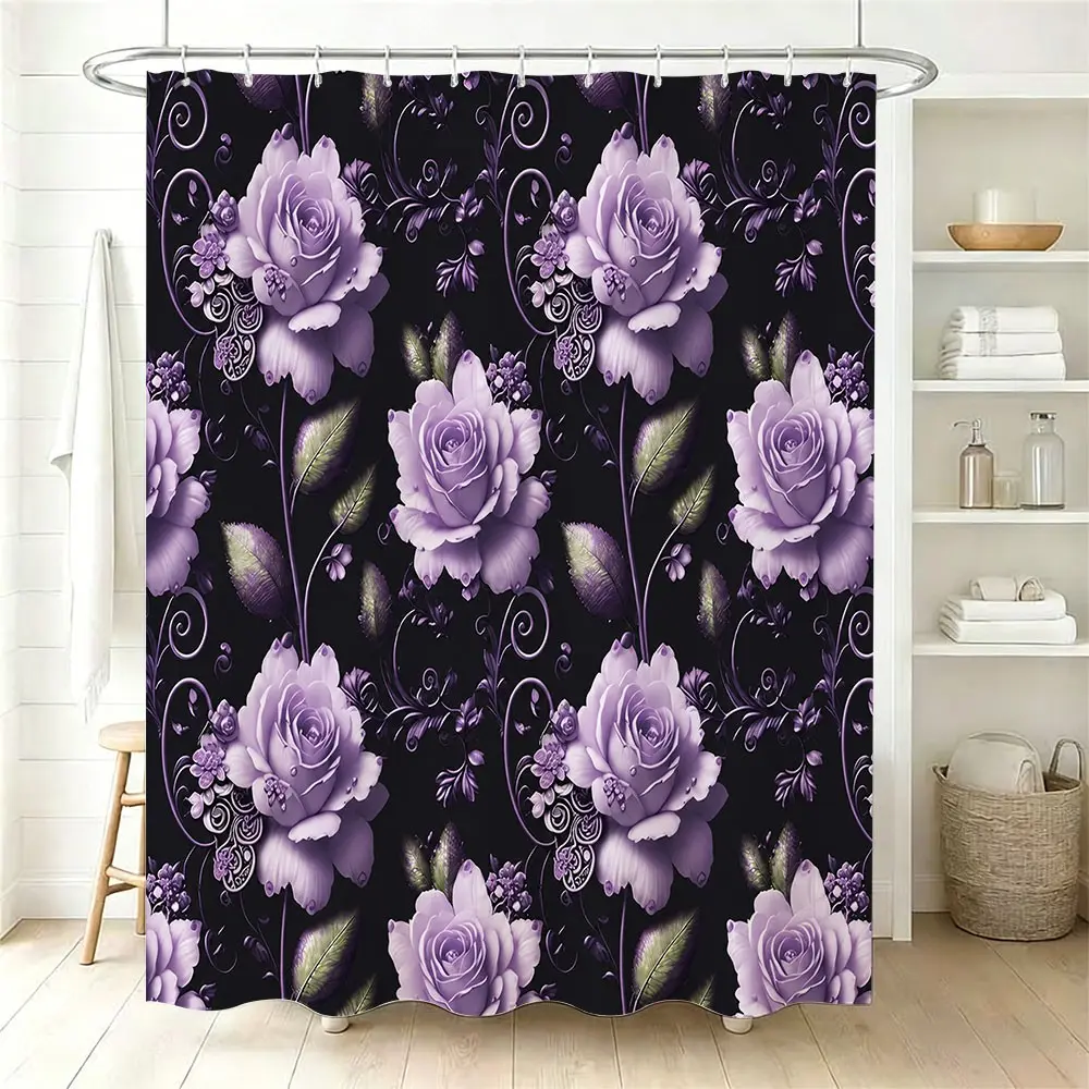 1pc Floral Pattern Decorative Bath Curtain, Bathroom Wall Hanging Fabric, Living Room Bedroom Soft Decoration, Ceiling Adapter, Bathroom Wall Decor