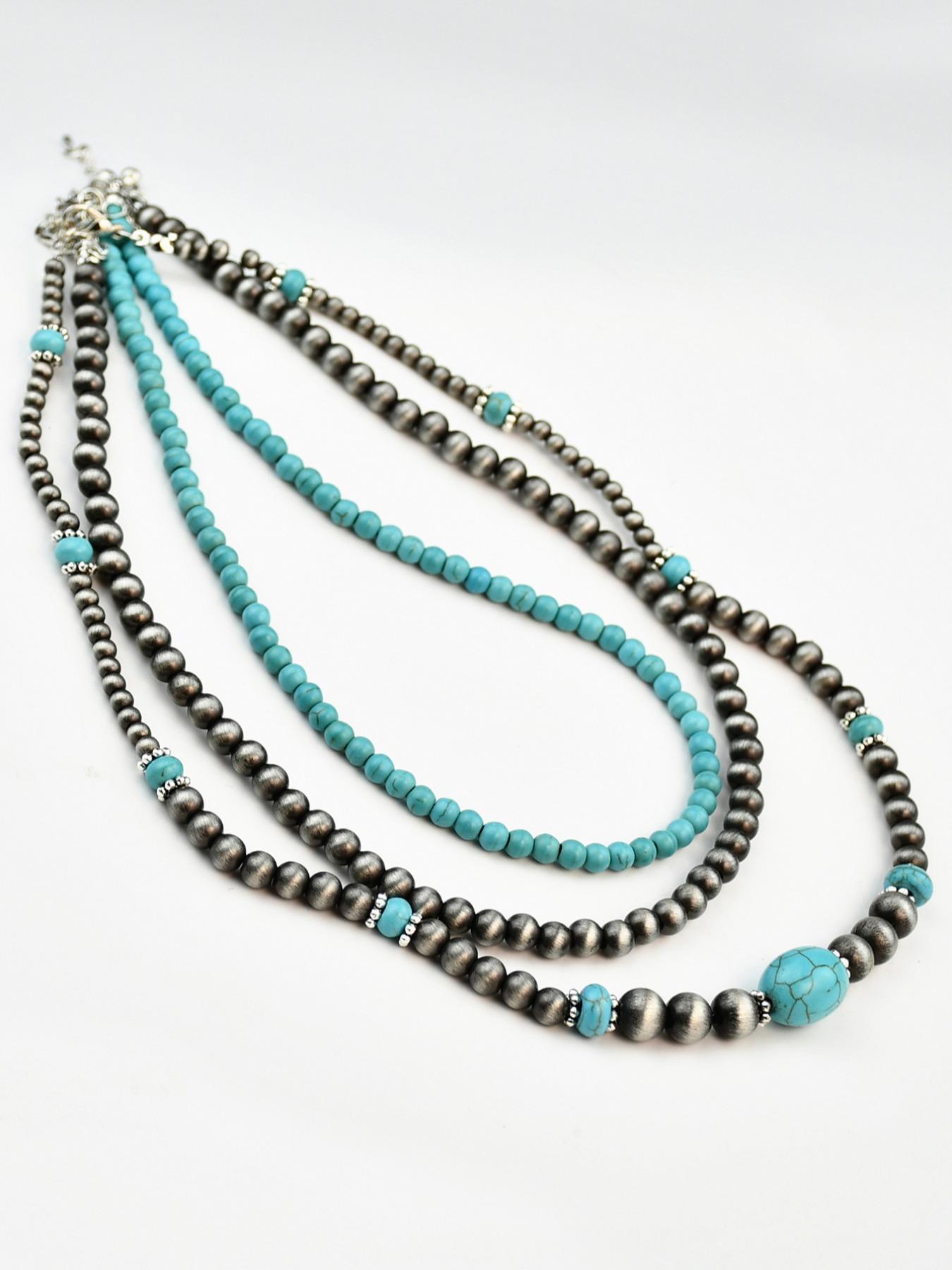 Vintage Turquoise Texture Beaded Necklace, Fashionable Adjustable Beaded Necklace for Women & Men for Party, Daily Clothing Decor, Trendy Clean Girl Jewelry for Birthday Gift, Adjustable Beaded Design