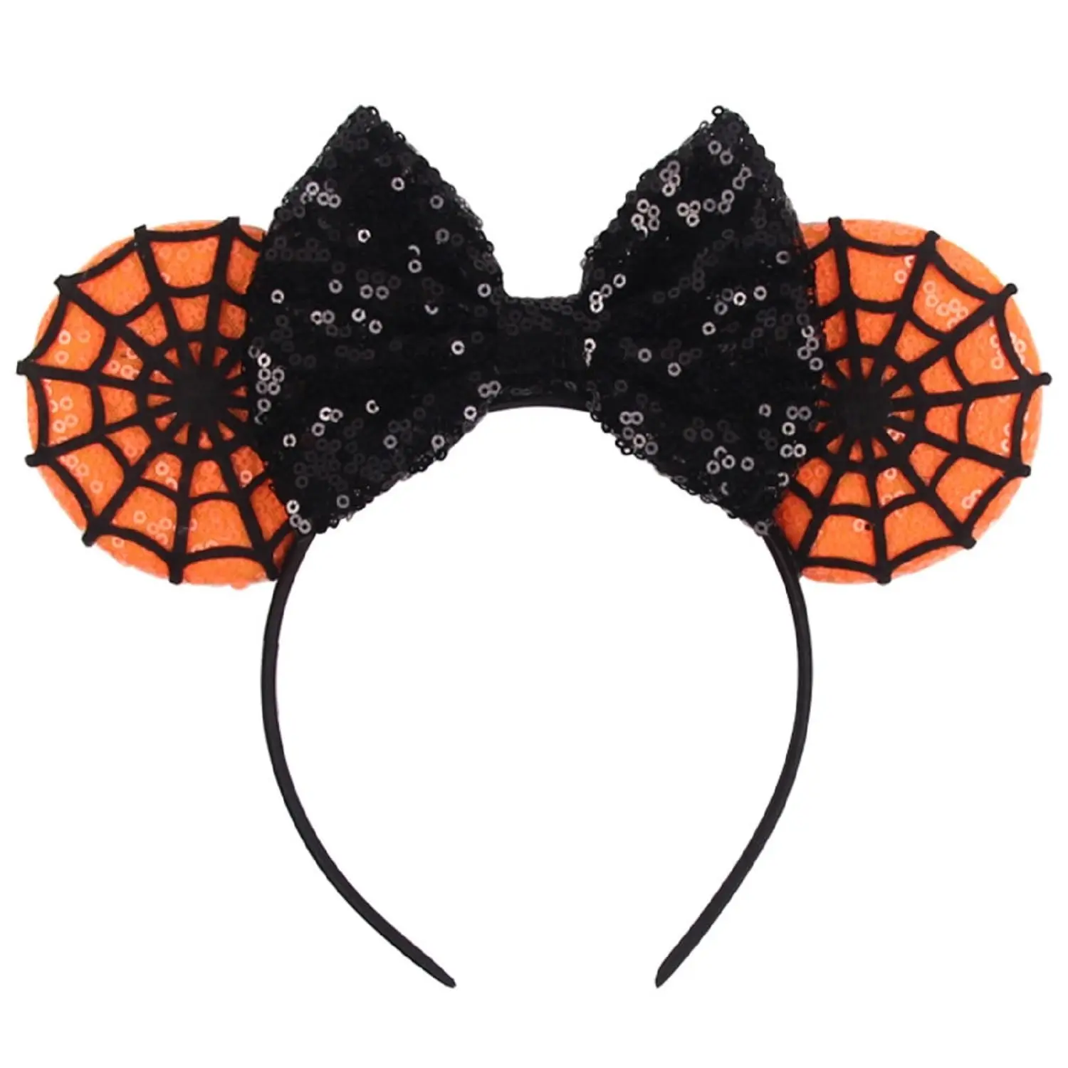 Halloween & Christmas Handmade Headband with Adjustable Mouse Ears, Glitter Sequin Spider Web Design, Unique Gift for Women and Unisex Adults (Black, 1 Count Pack of 1)Gift