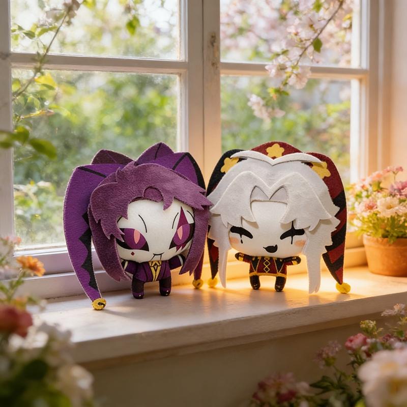 The Freak Circus Harlequin & Pierrot Plush Set 2Pcs Cute Jester Stuffed Dolls Horror Game Gift for Fans Kids