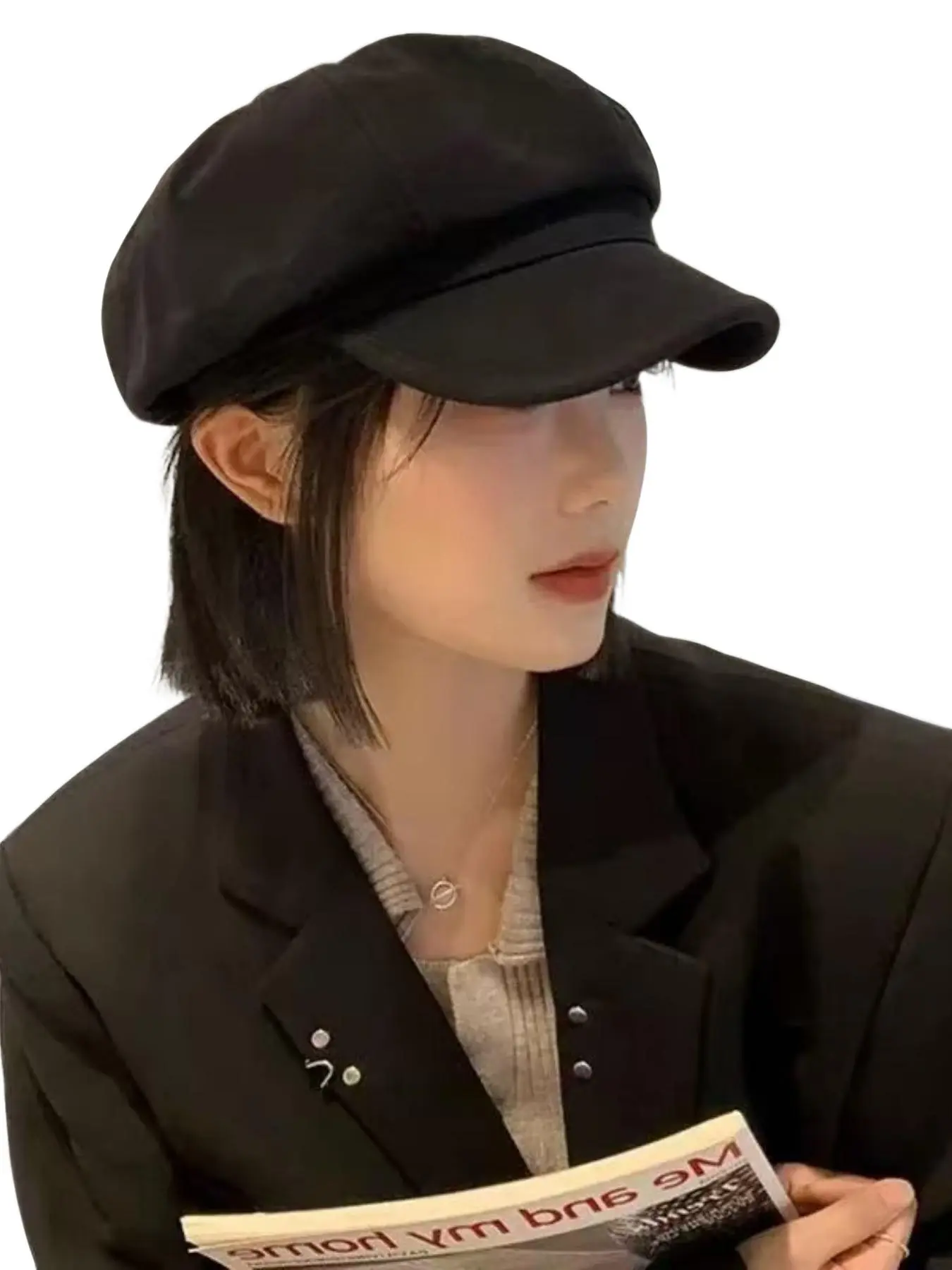 Autumn Winter Plain Color Versatile Eight-Panel Beret Hat, Fashionable Fitted Preppy Style, Loose-Fitting Fall & Winter Accessory