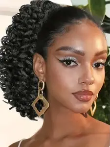 Women's Short Curly Drawstring Ponytail, Clip-In Fake Ponytail, Synthetic Curly Hair Extension, All-Season Stylish Design