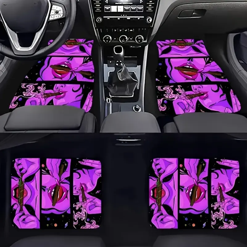 A set of 4 universal car floor mats, suitable for cars, SUVs, and trucks, Automotive Floor Mats. These durable polyester carpets can provide year-round protection for your vehicle's interior. Street punk design enhances the driving experience.