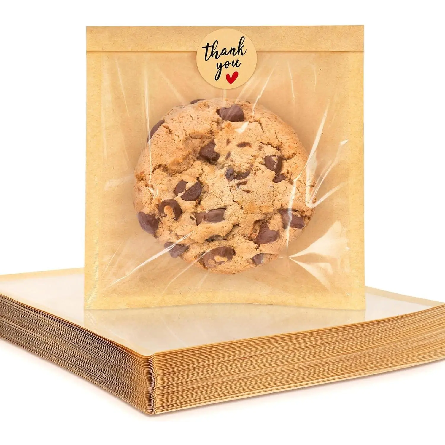 100 Pack Cookie Packaging Bags with Seal, 5.7x6.5 Inch Heat Sealable Paper Cookie Sleeves, Grease Resistant To Go Bakery Bags with Window for Bake Sale Brownie, Treat, Donut, Cake Slice, Scone