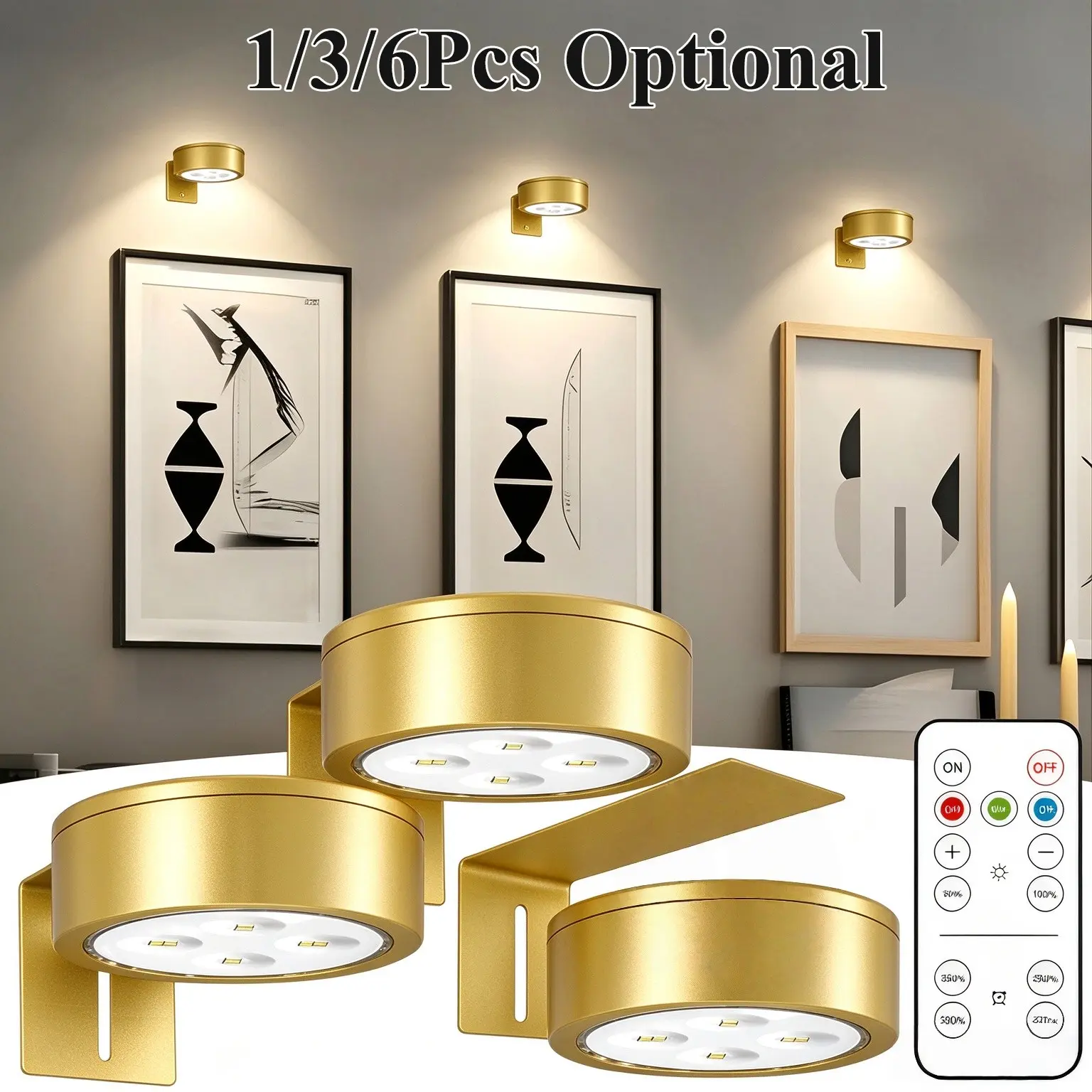 1/3/6pcs Wireless Metal Wall Light LED Picture Lights, Battery Operated, Wall Art Lights, NightLight, Fairy Lights, Lamps, Wireless Wall Lamp With Magnetic, Wireless Spotlight, Display LightSpotlight,3 Lighting Modes Art Display Light, 150mAh Remote