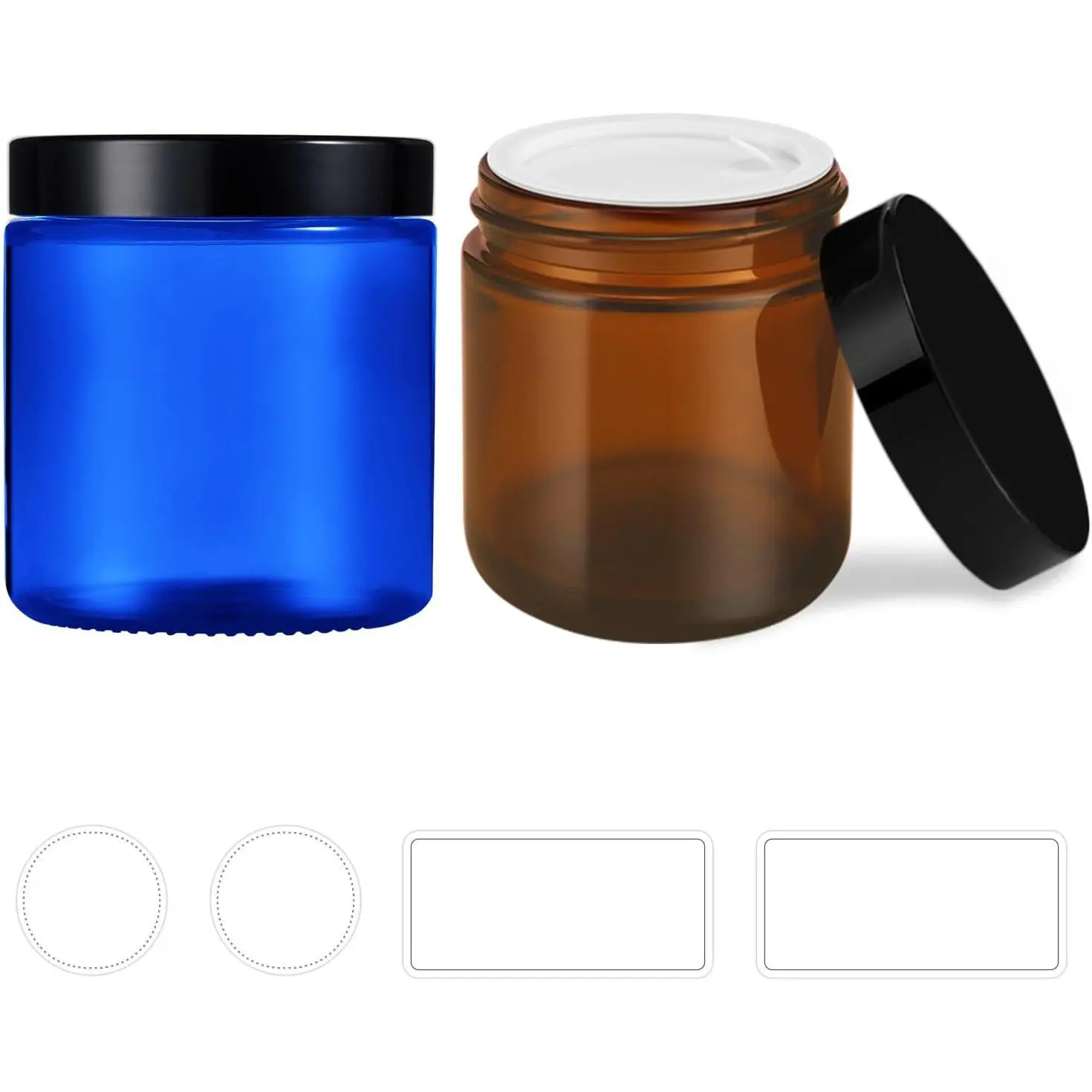 4 oz Glass Jars with , 2 Pack Blue &  Glass Jars with Black  | Leakproof, , Small Glass Jars with Inner Liners and Labels for , Powders and Ointments