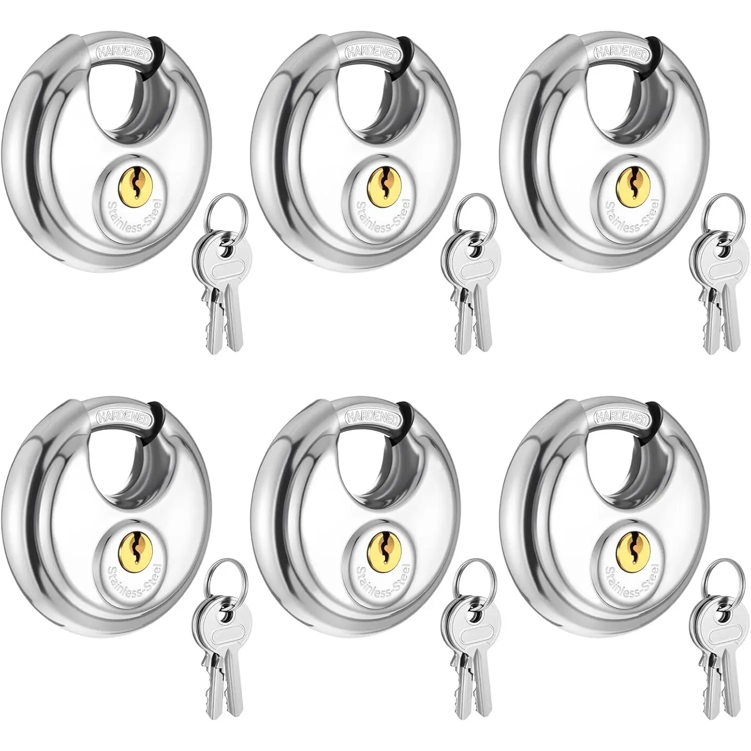 6 PCS Disc Padlock Keyed Alike Padlock, Stainless Round Lock, 2-3/4 Inch Wide Duty Stainless Disc Lock with Key for Unit Gate, Fence,, Shed