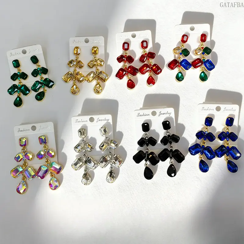 Long Teardrop Crystal Tassel Earrings Multi Color Cut Shiny Elegant Dangle Jewelry For Women Party Daily Matching