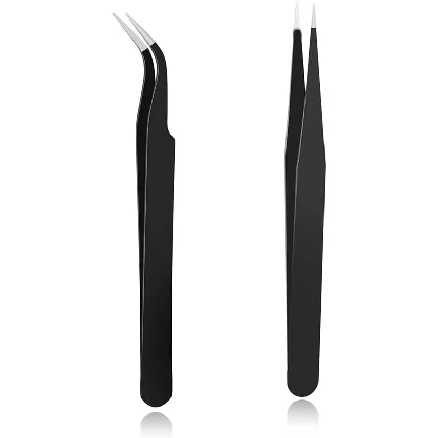 Women's Bra Accessories 2pcs Black Straight-Head Industrial Tweezers for Beauty Eyebrows Grooming, Eyelashes Styling, Crafts Projects, Cosmetic