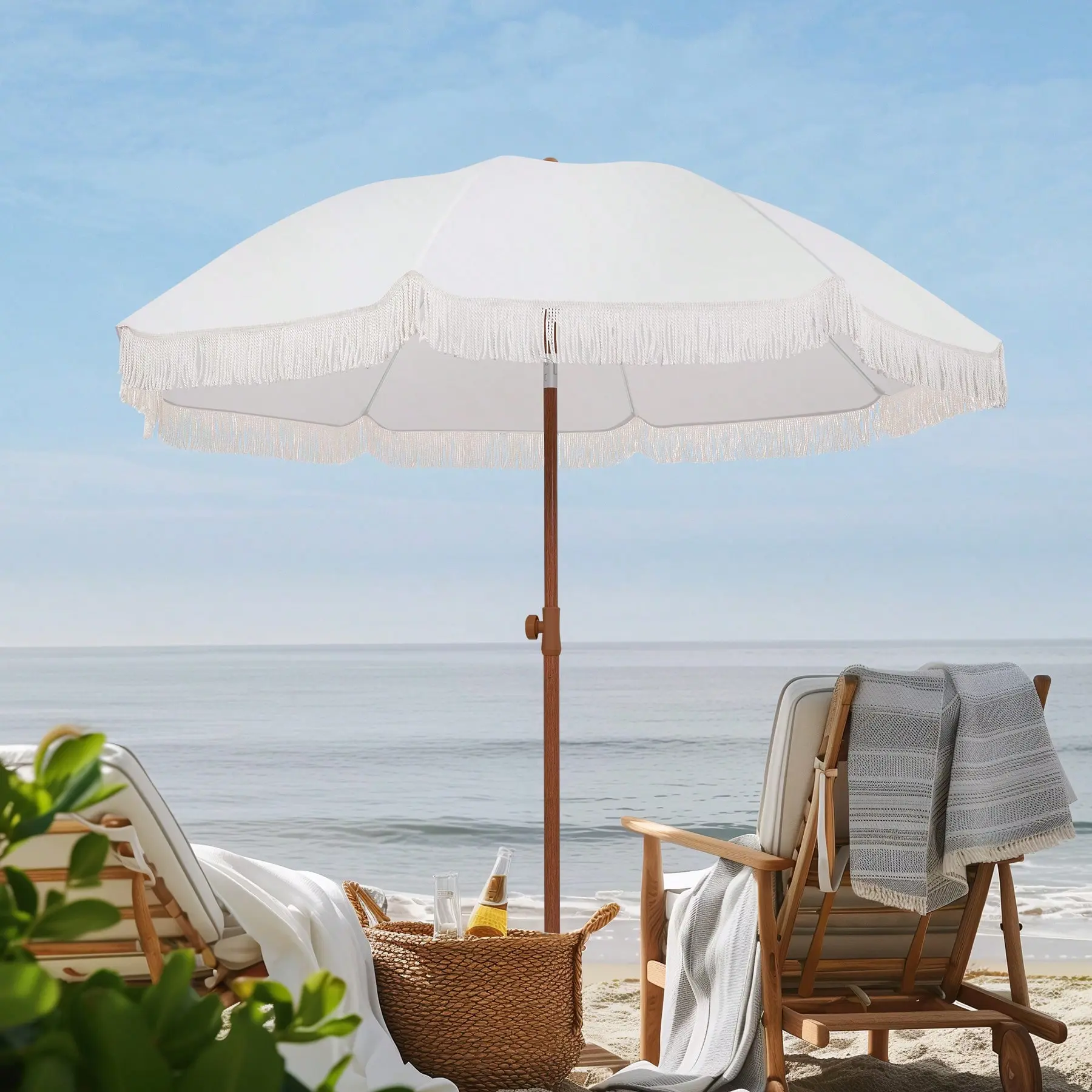 Outdoor Umbrella - Sun Protection, Rain Resistant, Windproof With Manual Open-Close Feature - Ideal For Beach, Camping, And Picnics