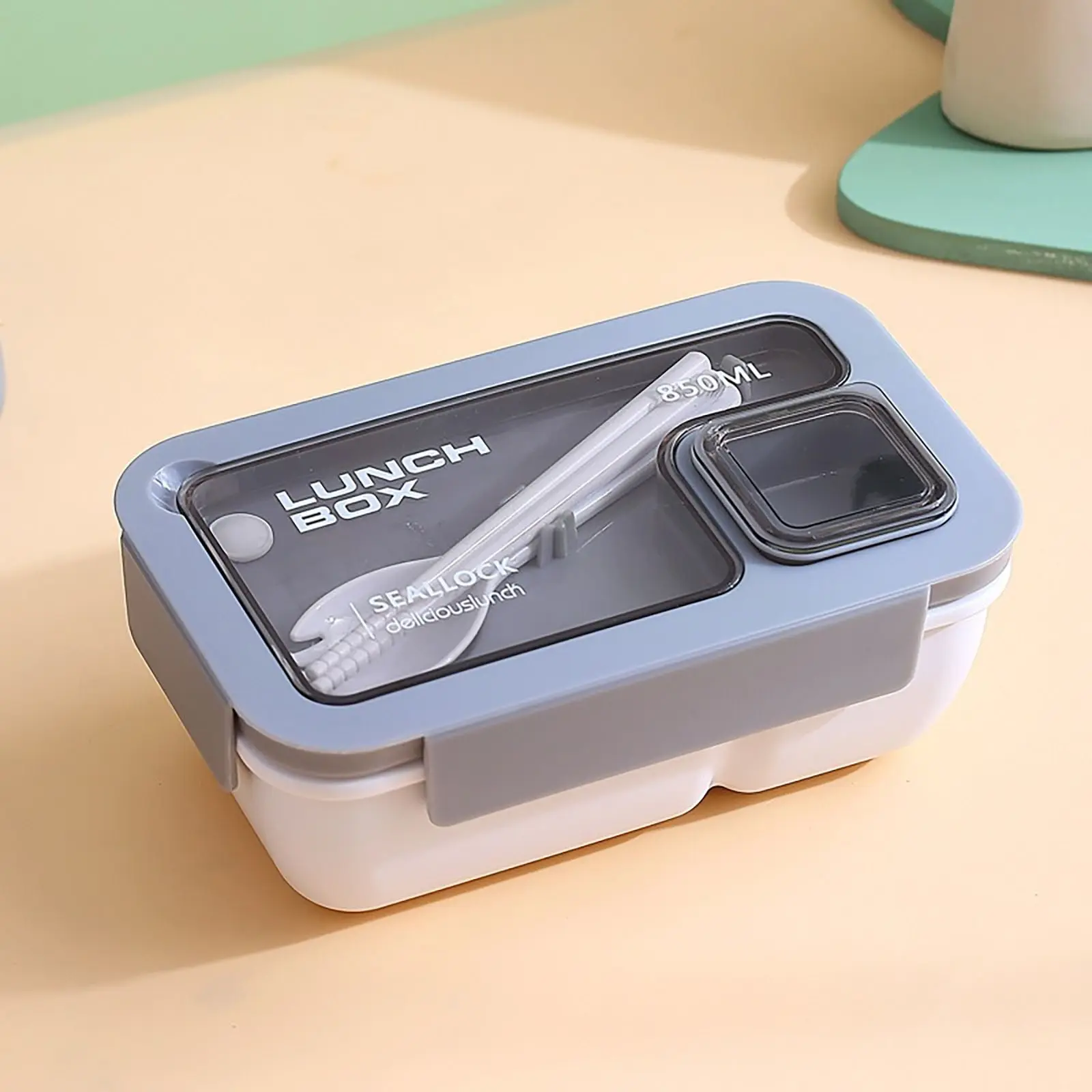 Rectangular Food-Grade Plastic Bento Box, Colorblock Minimalist Design, Microwave Safe, Leak-Proof Lunchbox for Students and Office Workers, Leakproof Lunch Box