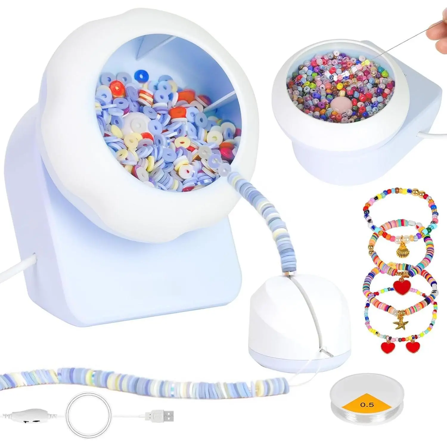 Seed Bead Spinner and Clay Bead Spinner, 2-in-1 Electric Bead Spinner for  Making, Bracelet Spinner and Necklace Making Machine with Bead  and Thread (Blue)
