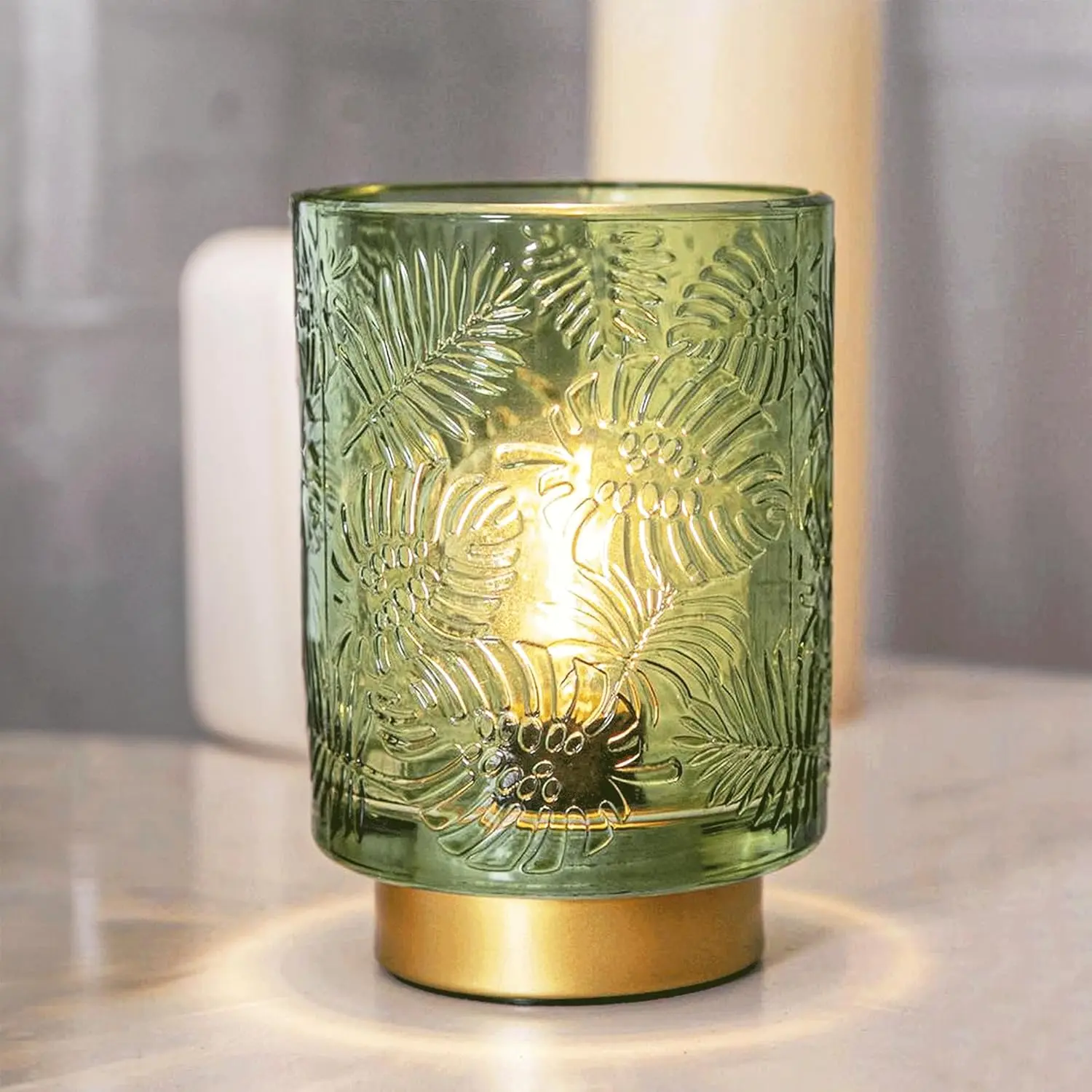 Small Battery Operated Lamp-Portable Cordless Table Lamps with LED Bulb for Home Decor,Wireless Leaf Battery Powered Lamp for Bedroom Living Room Dorm Decor Aesthetic (Jade Green)
