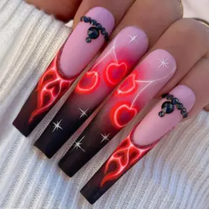 2026 New Long Press On Nails Summer Vibes, Full Cover Reusable Wearable Fake Nail Patches, Pre-Made Manicure Tips for Party & Daily Outfits