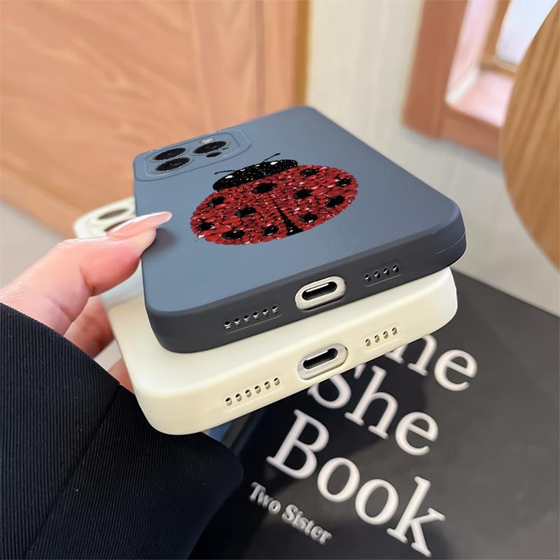 A Creative Crystal Ladybug Pattern Frosted Phone Case, Suitable for iPhone 17 Air/16 Plus/15 Pro Max/14 Pro/13/12/11/XS Max/X Phone Case, Ideal Gift for Family, Friends, Lovers, Boyfriend, Girlfriend, Best Choice for Holiday Gifts MS512