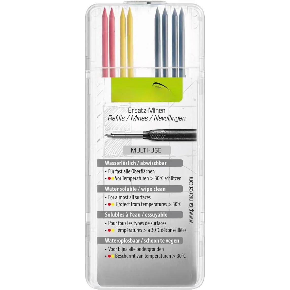Dry Pencil Refills for 3030 Markers 2 x Red, 2 x Yellow, 4 x Black 4020