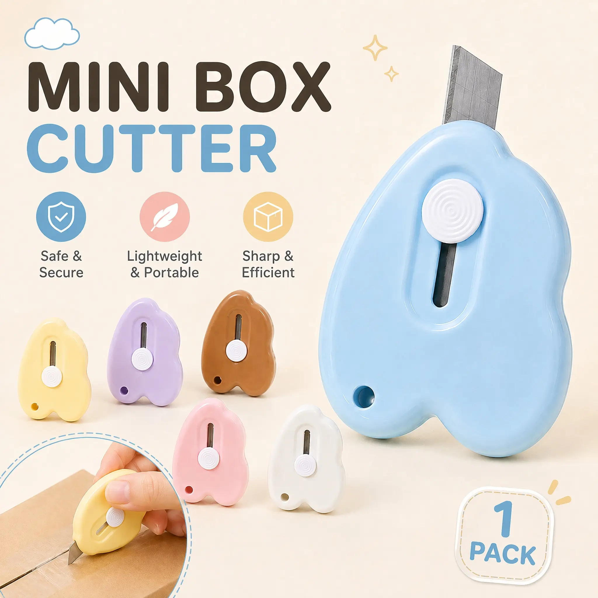 Retractable Box Cutting Knife, 1 Count Utility Knife for Office Home Use, Cutting Supplies for Unwrapping Parcels and Paperboard, Paper Cutters, Cardboard Cutter, Office Gadgets, Cutting Tool-YY1
