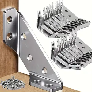50 Pieces Heavy Duty Stainless Steel Corner Brackets with Screws Set, Universal Triangular Support L Brackets for Wood Furniture, Shelves, Drawers, Cabinets, Tables, and Chairs, (10 Pieces 90 Angle Brackets Plus 40 Pieces Self-Tapping Screws)