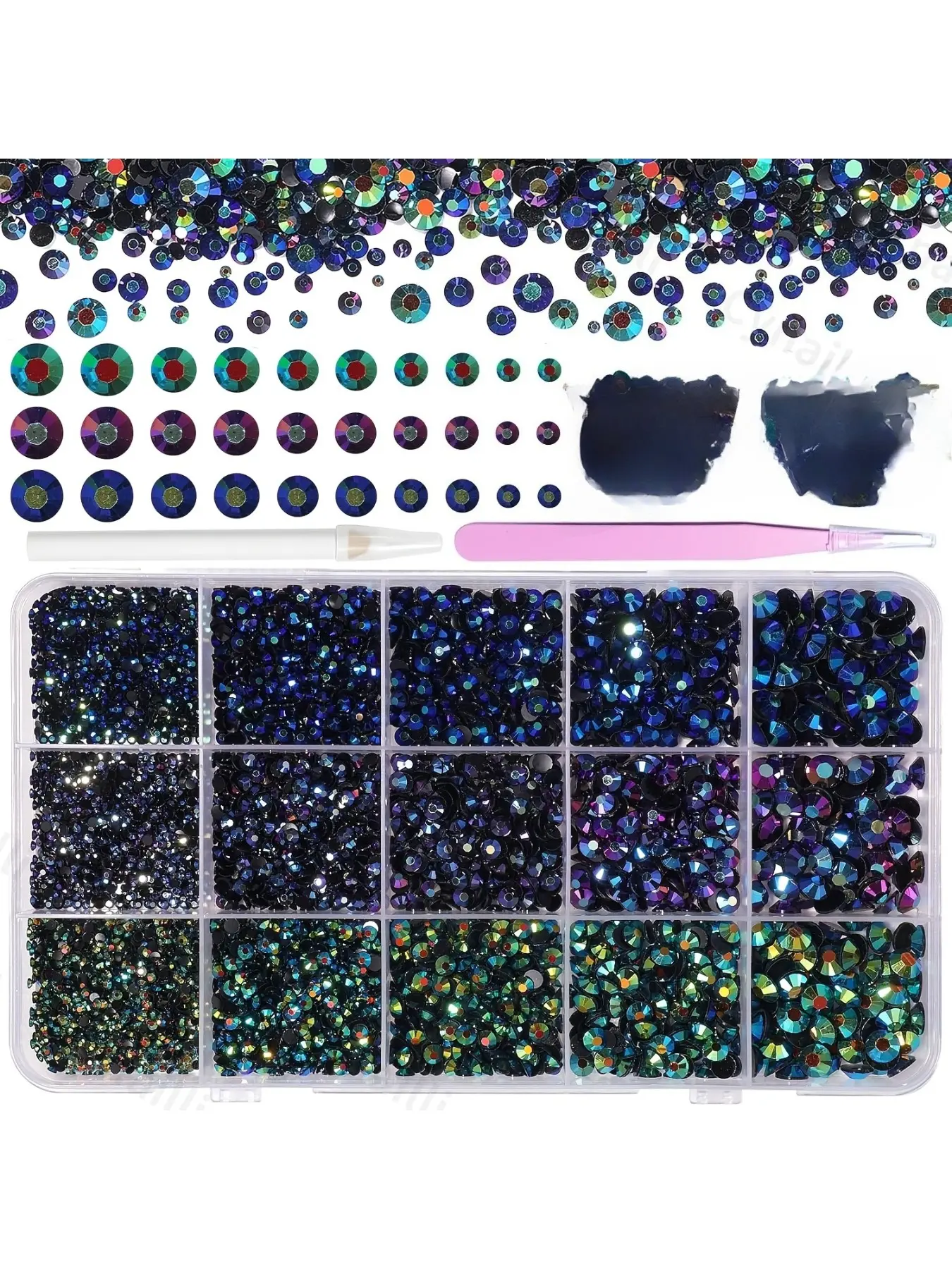 15000 deep black AB resin rhinestones, used for DIY mugs, travel cups, nail art, clothing, and shoe decoration