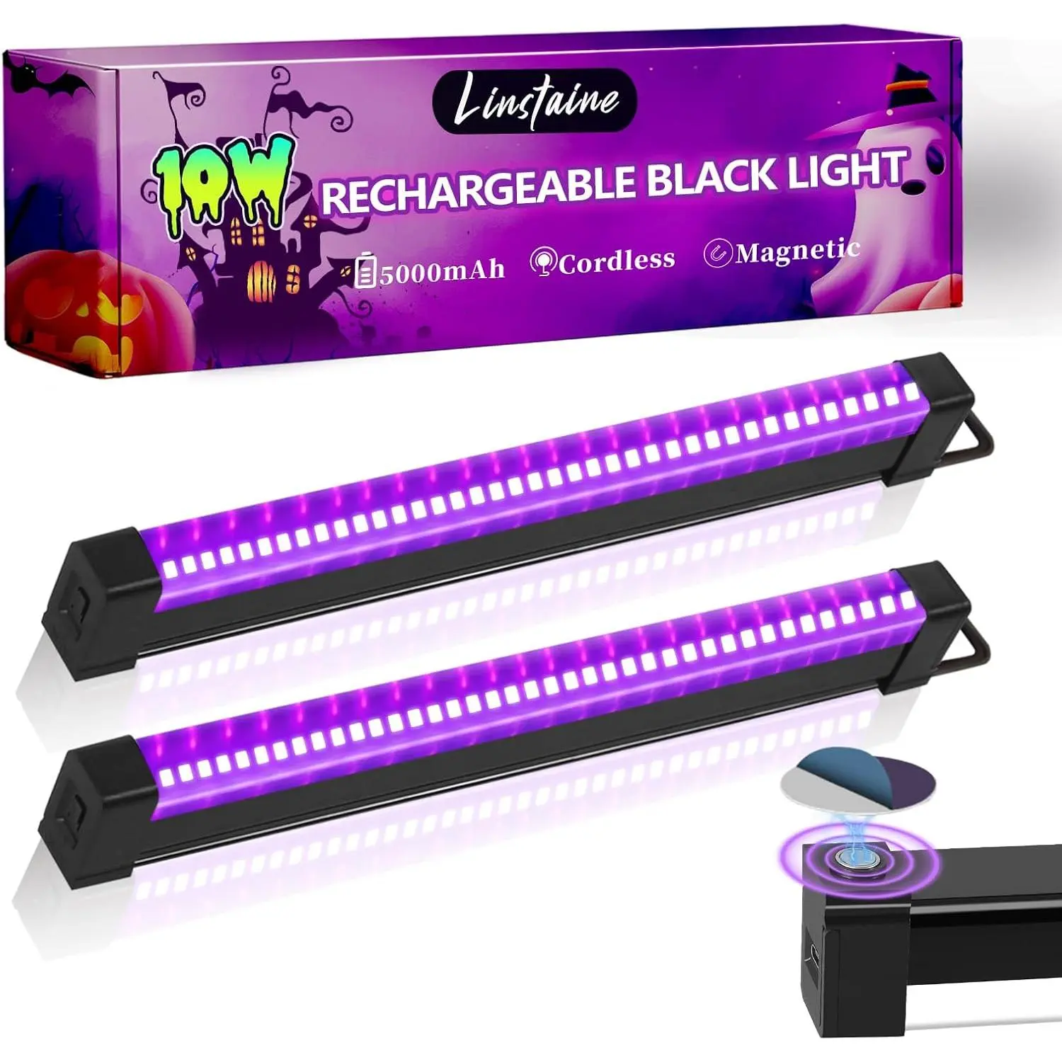 2 Pack Rechargeable Black Light Bar, 5000mAh Large Capacity Battery Powered Black Lights for Glow Party, Portable Blacklight Party Supplies for Uranium Glass, Fluorescent Poster, Bedroom, Halloween