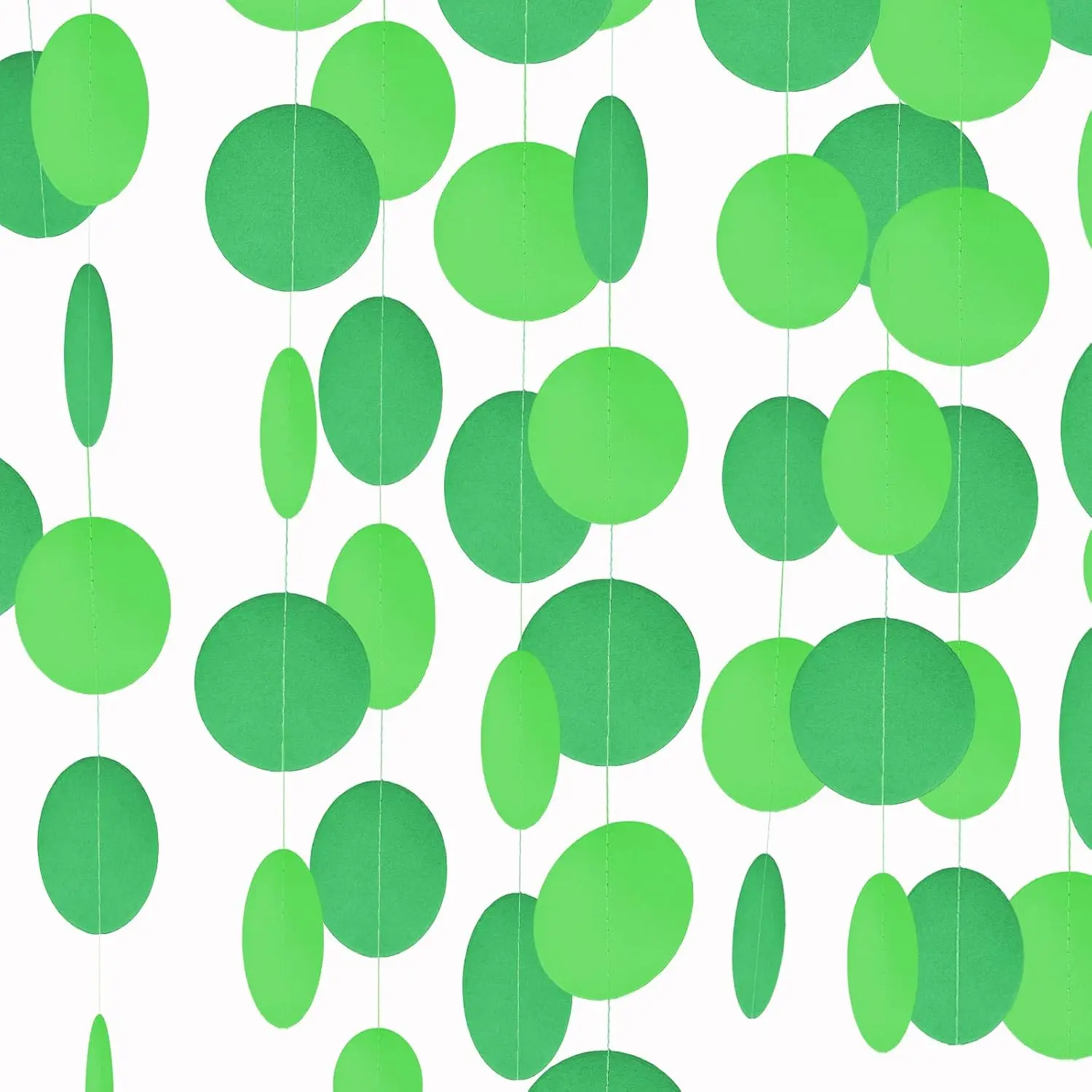 Green Circle Dots Paper Garland Hanging Paper Polka Streamer| 5 Pack, 65 Ft, 40 Dots, 13ft Each, for Birthday Wedding Bridal Engagement Shower Graduations Event Party Supplies
