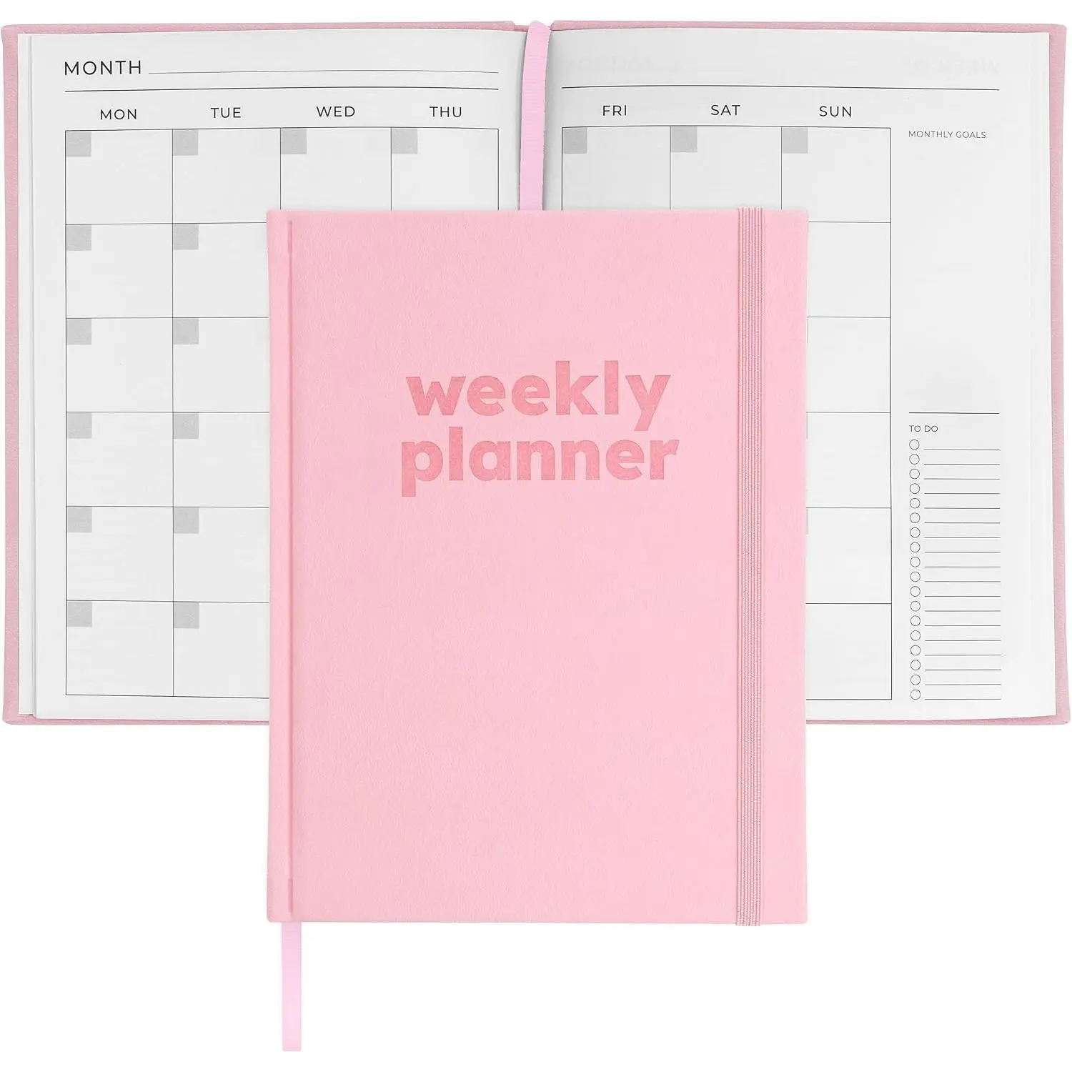 Modern Undated Daily Planner 8x6in Agenda Book - Faux Hardcover with Embossed Logo, Combines Day Schedule Planner & Journal, Dateless Annual Organizer with Goal Pages for Work, School (Office Stationery), Daily Planning