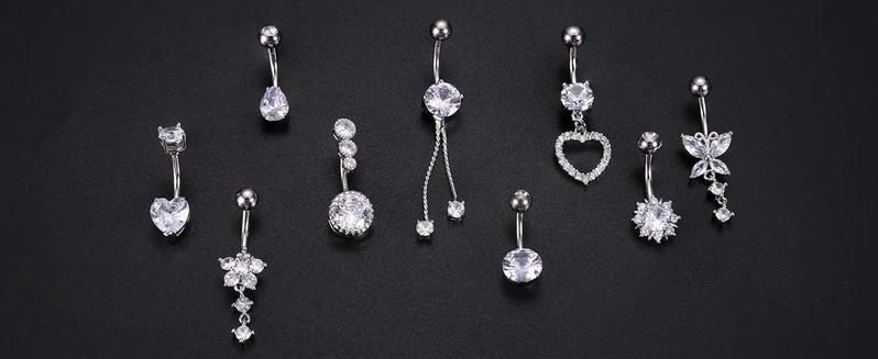 ZELORES 9/10PCS Surgical Stainless Steel Hypoallergenic Belly Button Rings with Extra Replacement Balls, Trendy Dangle Belly Button Piercing Jewelry for Women, 14G - Silver Plated/14K Gold Plated/Rose Gold Plated