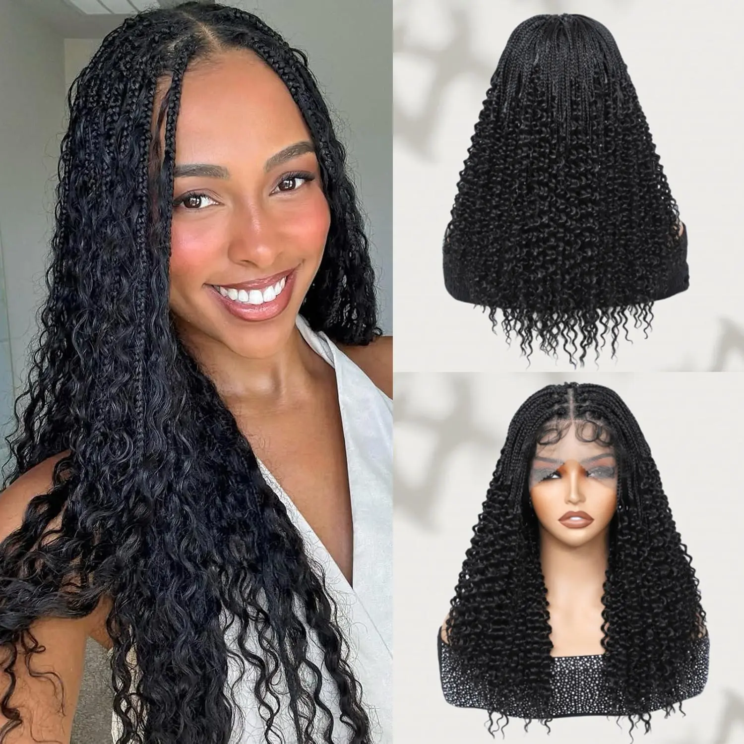 Women's 20-Inch Lace Synthetic Wig - 13x4 Lace Front Elegant Black Box Braids, Premium Fiber Durable Female Wig with Ample Volume