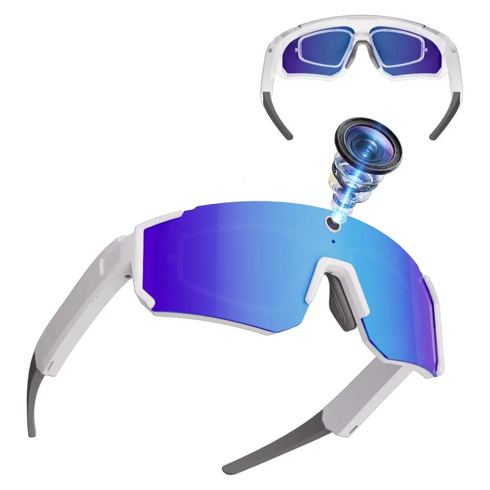 Sport AI Smart Glasses with 8MP Camera,,Hands Free Video Recording,4GB Memory Build-in ,Build-in Myopia Inner Frame,Bluetooth Call ,Music Playback ,AI Translation, 260Mah Battery, IP64 Waterproof