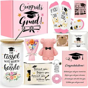 12 Pieces 2026 Graduation Gift Box Set, Class of 2026 Graduation Gift Basket with 16 Oz, Socks, Bear, Journal Notebook, Makeup Bag, Bracelet, Keychain for High School College Gifts