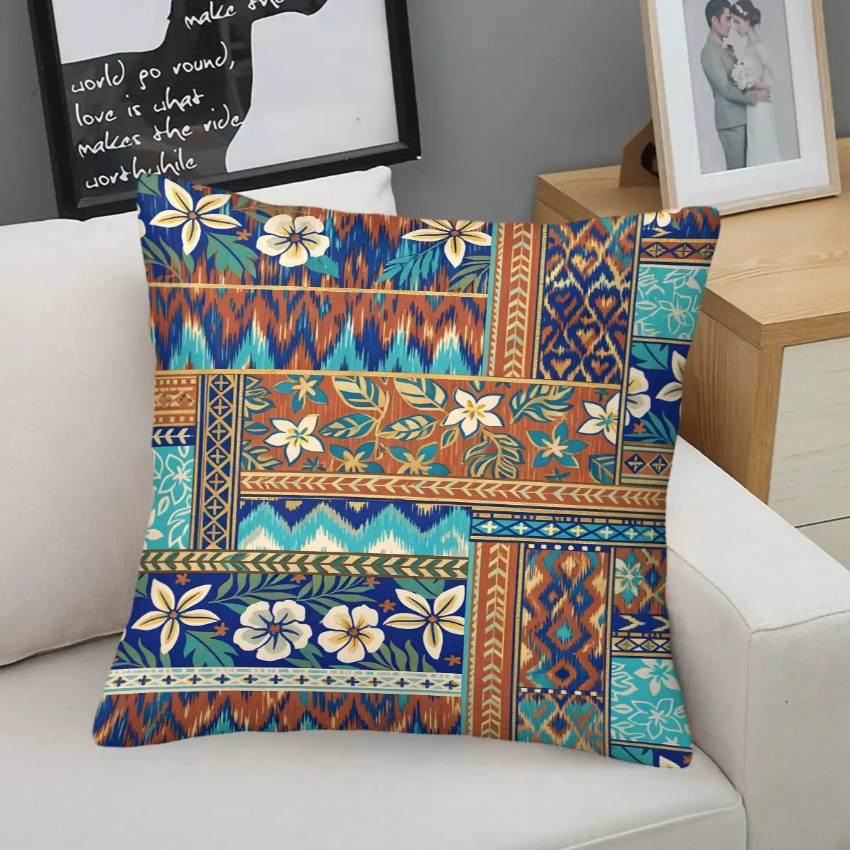 Vintage Boho Patchwork Print Cushion Ethnic Geometric Patch Pillow Vacation Soft Decor Cushion For Bedroom Car