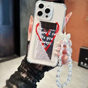 Red Heart Outline Motivational Quote Phone Case Raw Emotional Design Shockproof Durable Precise Holes Card Slot Beaded Strap Multi-Models Perfect Fit Compatible with iPhone11/12/13/14/15/Promax16/16Promax/16pro/16plus for iPhone11-17promax
