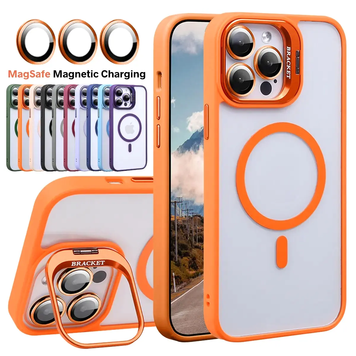 for iPhone 17 Pro Max 16 15 14 13 12 11 Magnetic Case with Kickstand, Built in Stash Stand Clear Shockproof Cover Camera Lens Protection Case, Compatible with MagSafe