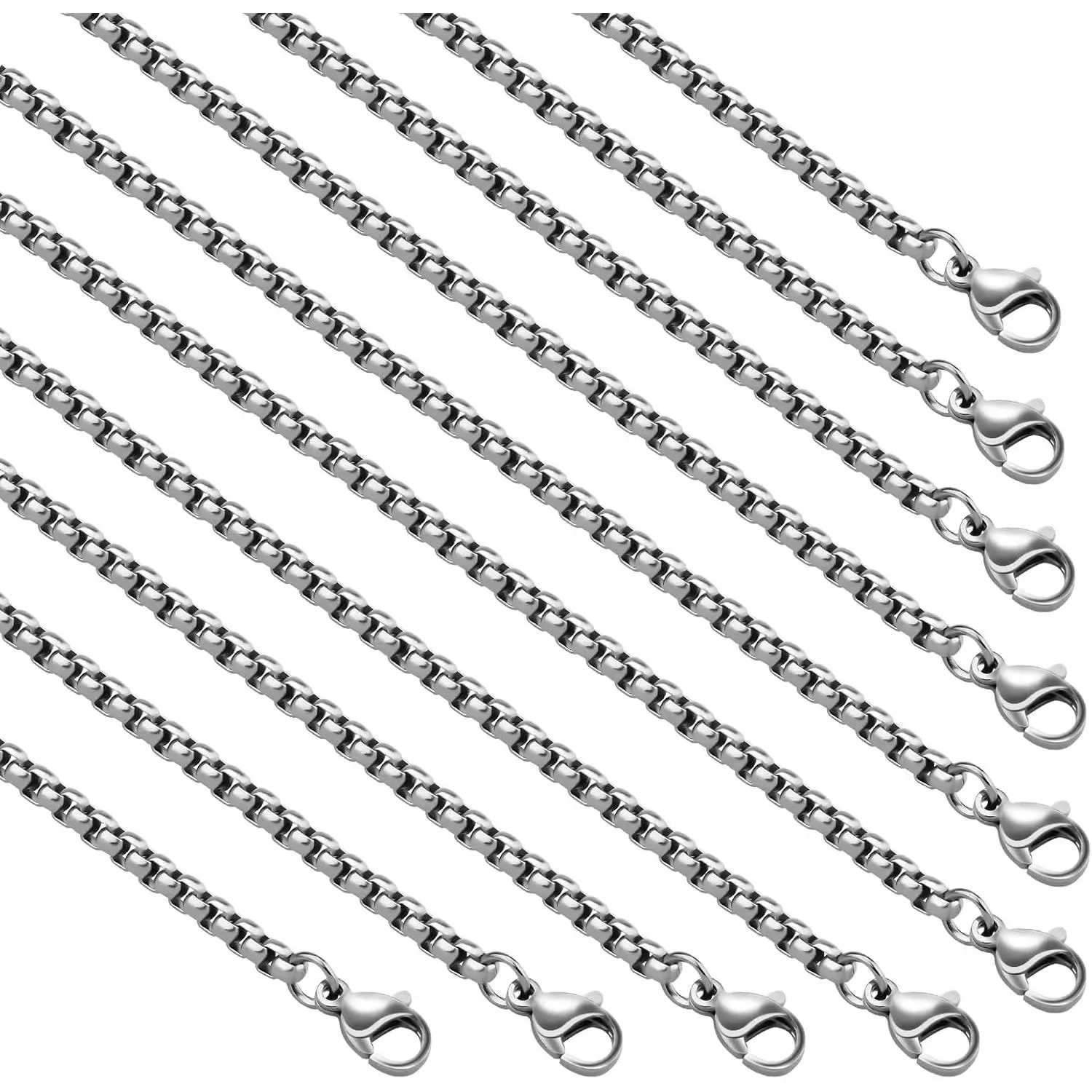 10 count Stainless Steel Necklace Chains Bulk Square  Chain Necklaces for Men and Women  DIY Making (20inch)