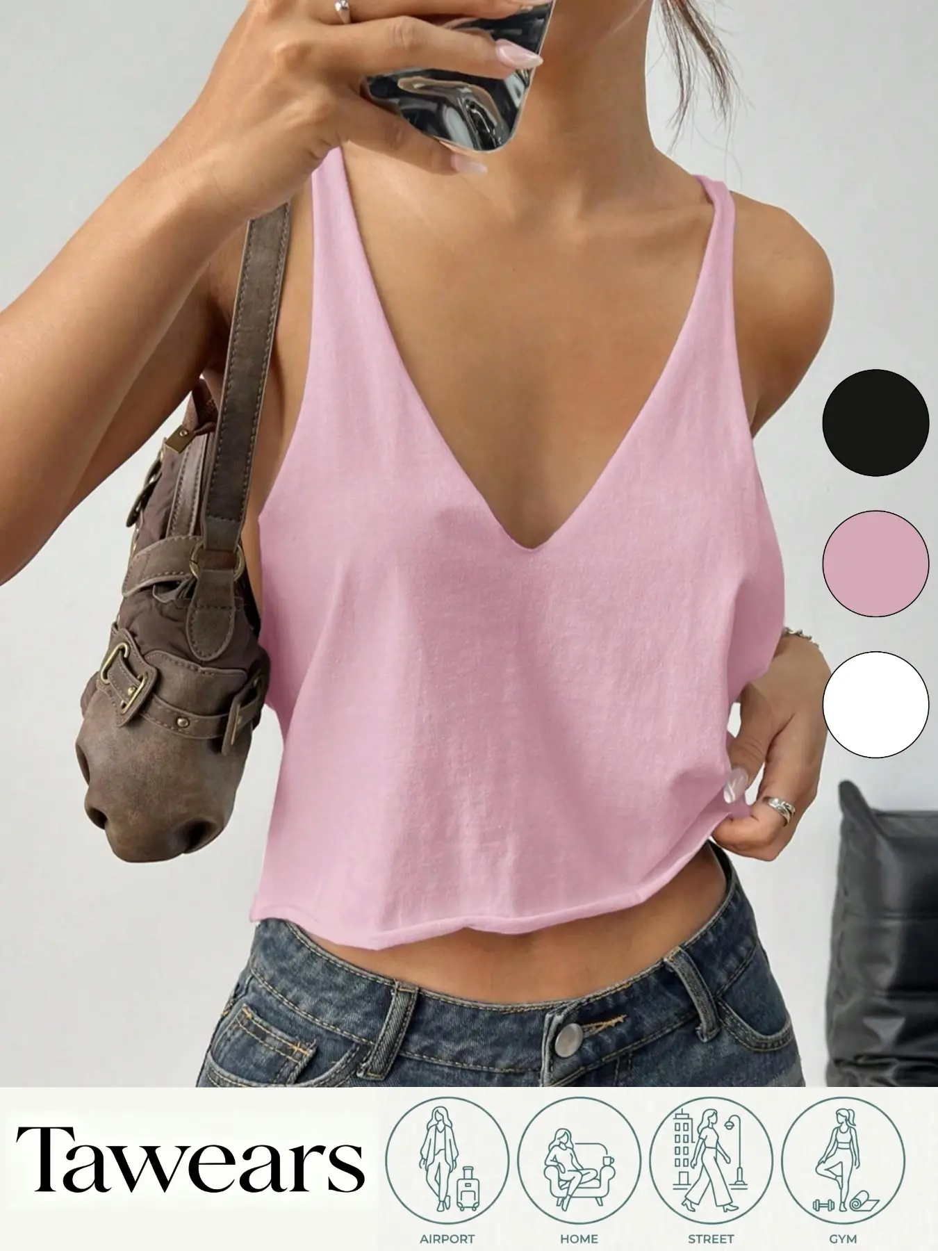 Women Solid Deep V Neck Sleeveless Vest, Soft Comfy Lightweight Loose Fit Basic Tank Top, Casual Daily Home Party Plain Camisole Top Chic