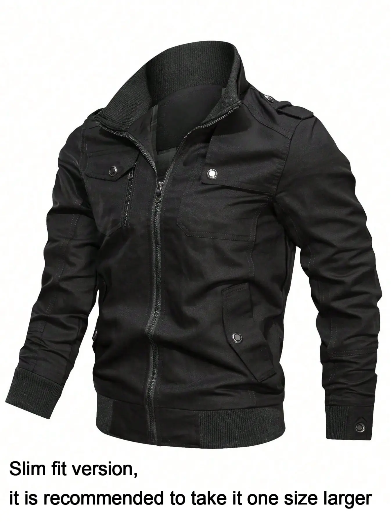 Men's slim fit stand up collar workwear motorcycle jacket, multi pocket shoulder patch cotton wear-resistant slim fit jacket, versatile slim fit jacket for spring, autumn and winter, commuting outdoor casual baseball top Work Jackets