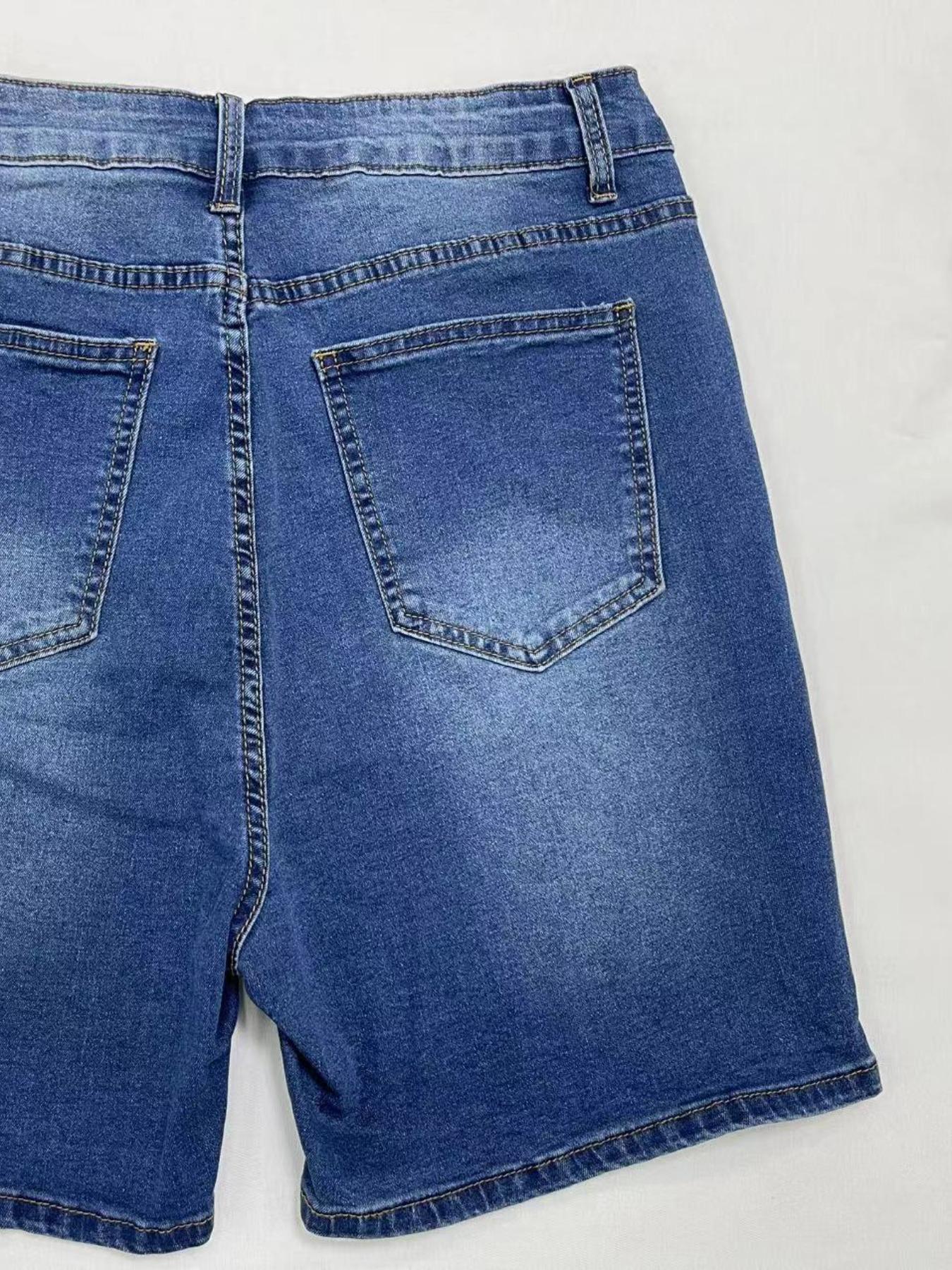 【Plus Size】 Women's High Waist Ripped Stretch Denim Mom Shorts, Casual Comfy Skinny Shorts for Daily Wear, Women's Bottoms for Summer