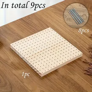 20*20CM DIY Crochet Blocking Boards Wooden Square Knitting Blocking Mat with Stainless Steel Rod Weave Accessory Knitting Board