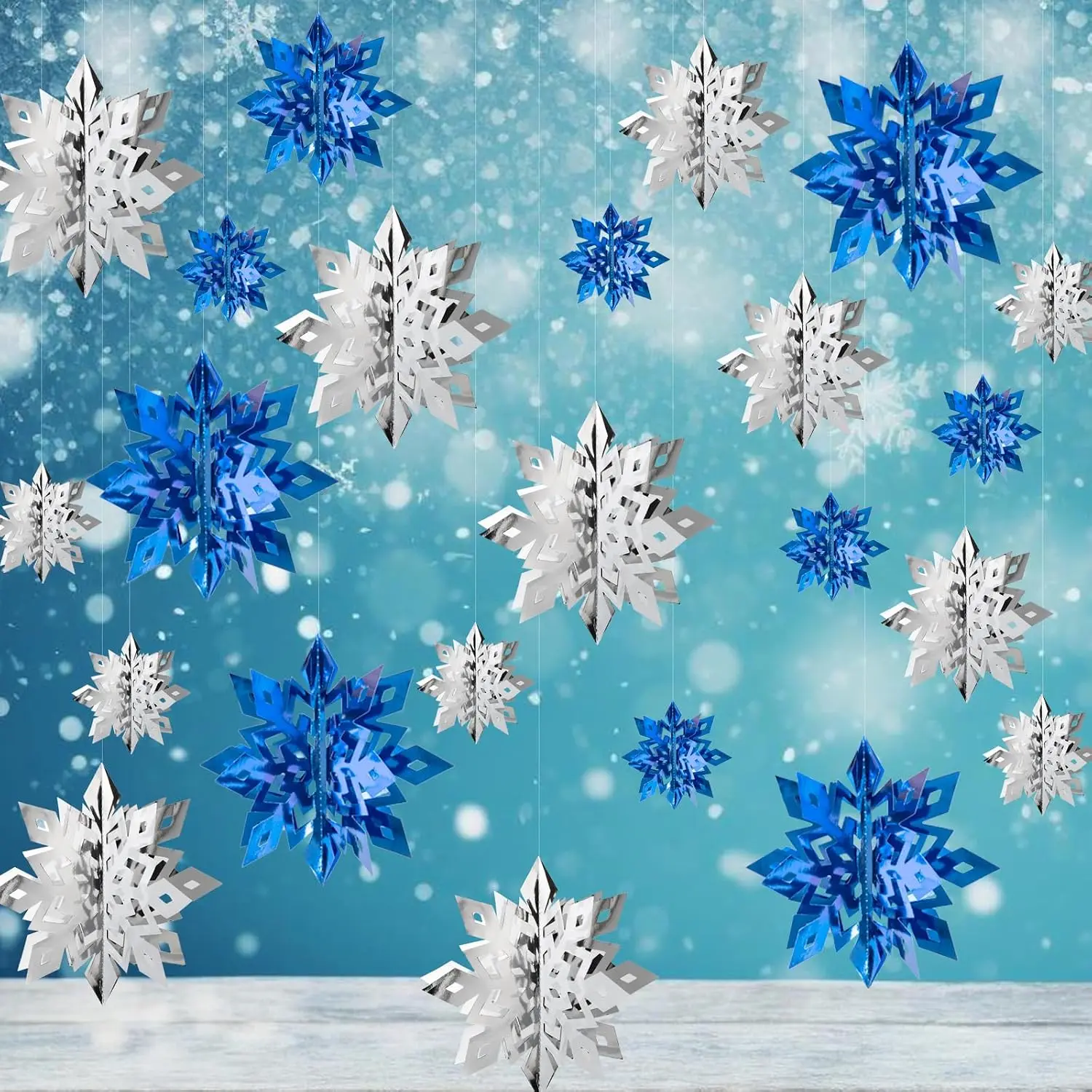 Winter Christmas Snowflake Decorations Indoor, 24 count   Blue Snowflakes Christmas  Ornaments for  Xmas Xmas Holiday Winter Wonderland  Year Party Decor Supplies