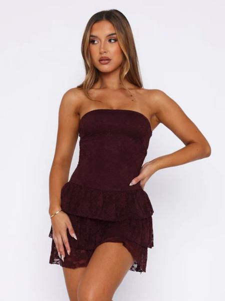 Women's Lace Tube Dress, Elegant Strapless Dress for Party Club Dating Wear, Ladies Summer Clothes