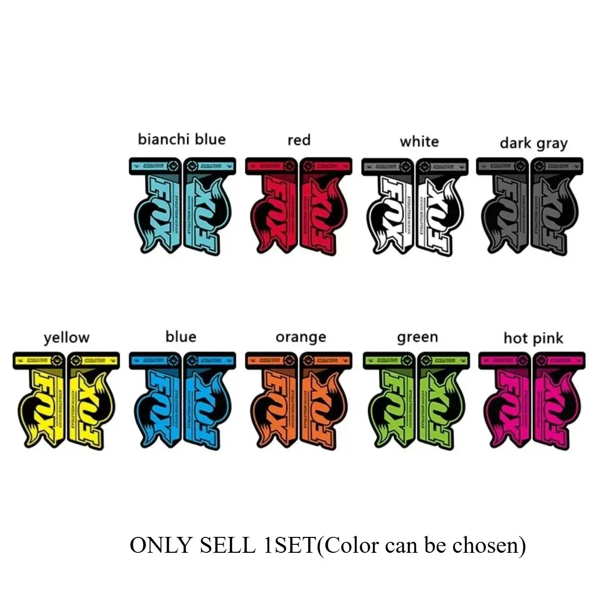 1SET FOX Evolution Series Creative" Car Sticker for Mountain Bike, Motorcycle Decoration, Easily Upgrade Gear's Professional Off-Road Trendy Style, Multi-color Design Makes Decoration Say Goodbye to Monotony, Show Off-Road Enthusiast Proposition Decals