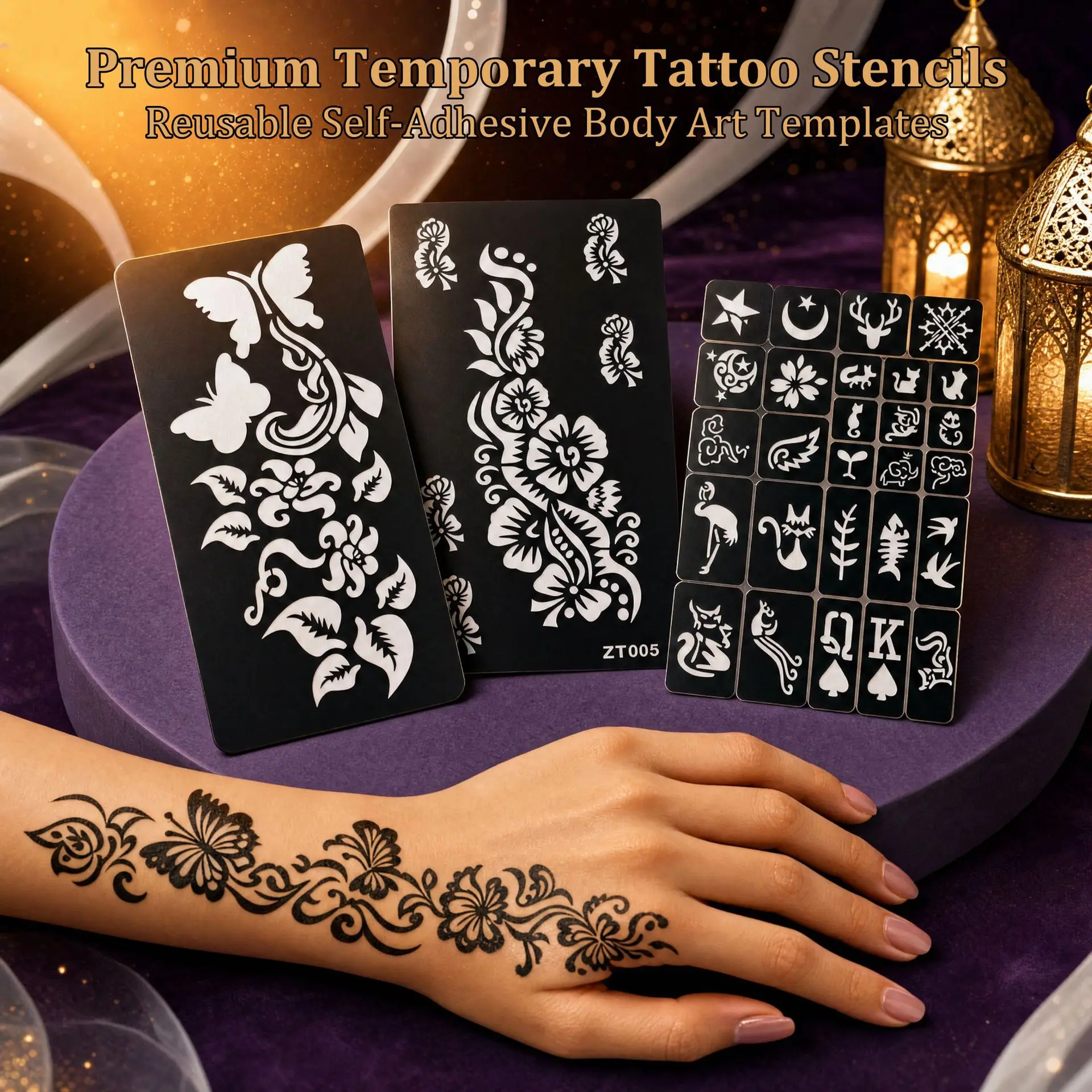 Henna Tattoo Stencils Kit, Reusable Hand Mehndi Tattoo Templates, Indian Arabian Floral Pattern Temporary Tattoo Sticker for Body Art DIY Makeup