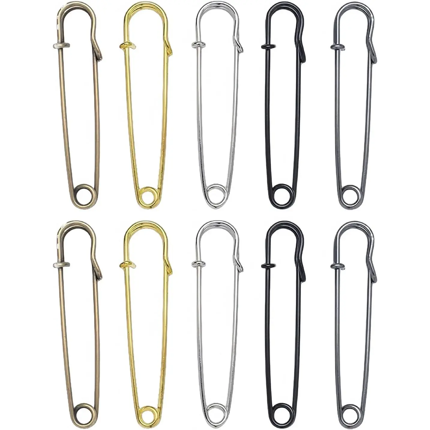 10 count 4-Inch Extra-Large Heavy Duty Safety Pins for Clothes, Bags or Crafts,  Colors   Black Gunmetal Bronze