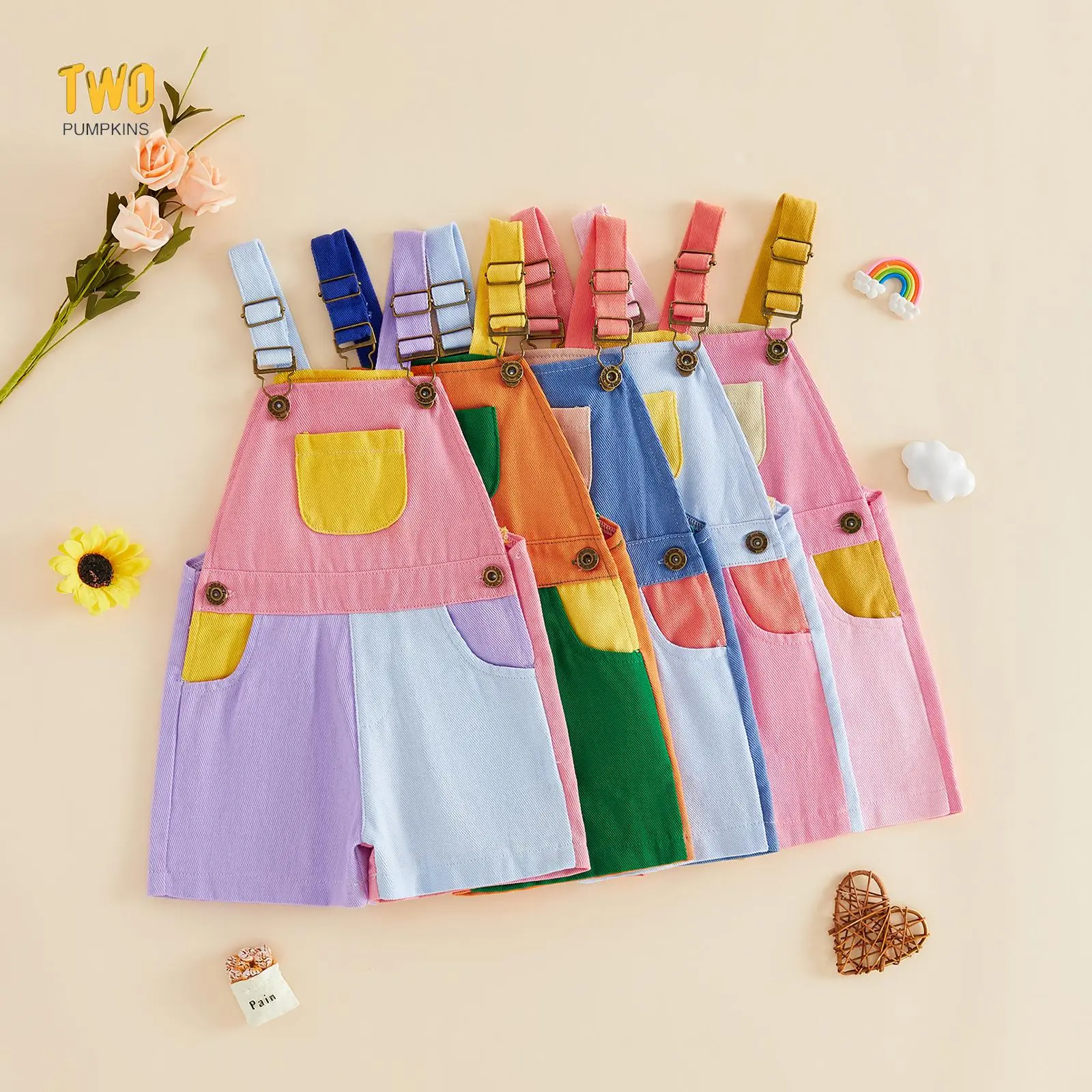 Back To Shcool Baby Boys Girls Overalls Sleeveless Contrast Color Suspender Shorts Toddler Summer Romper 0-4 Years