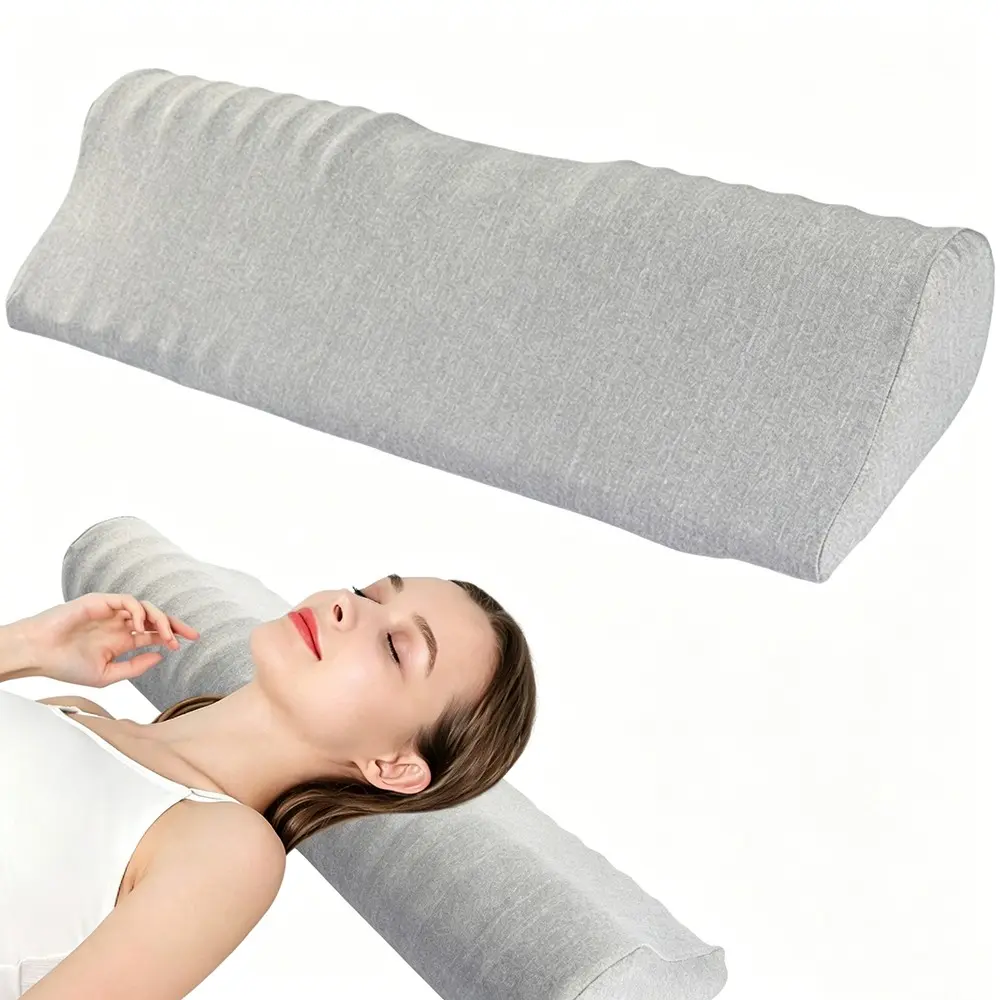 Semicylinder Neck Support Pillow, Soft Slow Rebound Foam Cylindrical Sleeping Pillow, Breathable Knitted Fabric Cervical Pillow, Ergonomic Curved Neck Cushion for Bedroom Bed Rest, Portable Long Roll Pillow for Daily Sleep Relaxation