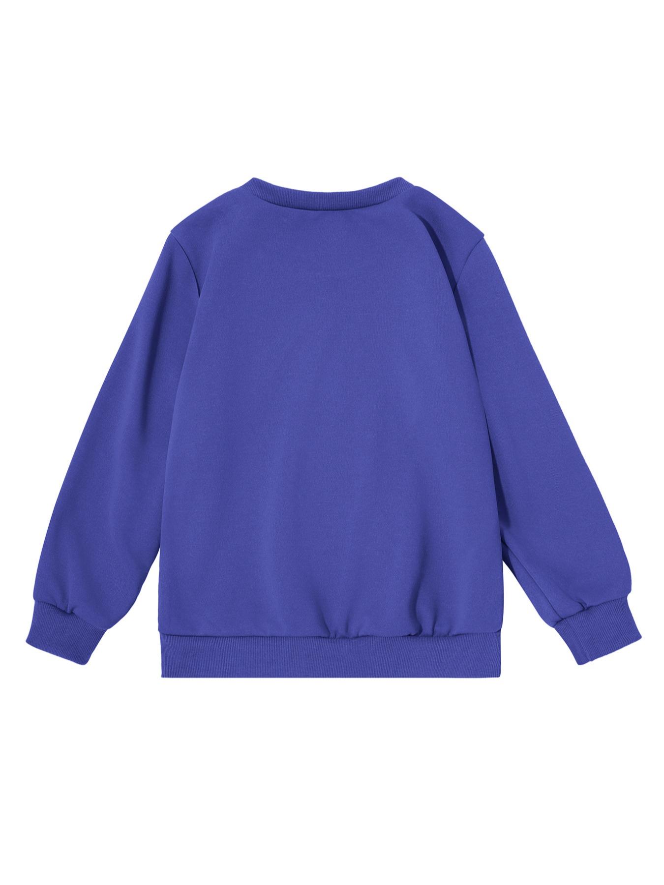 Girl's Cartoon Bull Head & Letter Print Drop Shoulder Thermal Lined Sweatshirt, Casual Long Sleeve Round Neck Pullover for Spring & Fall, Kids Clothes for Daily Wear, Casual Cozy Sweatshirt