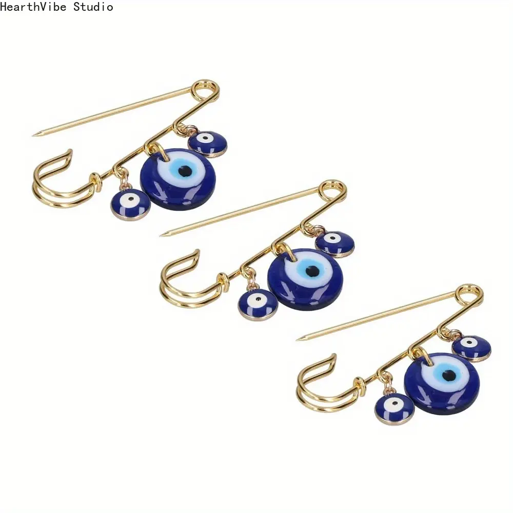 3PC Blue Eye / Blue Three-Hole Round Pin 20mm  – Y2K Turkish Blue Eye Brooch